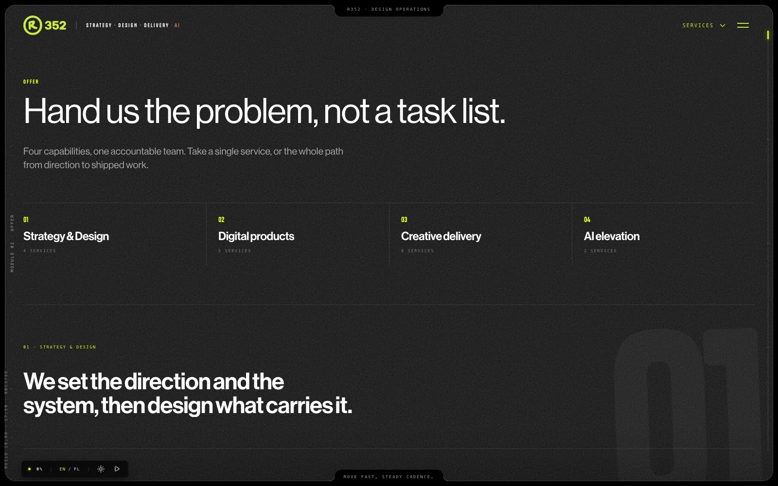 Services page header with jump navigation