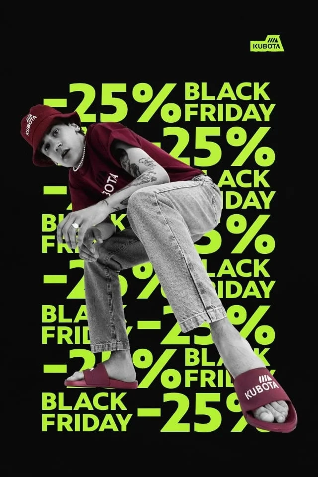 Black Friday, neonowa zielona typografia za modelem