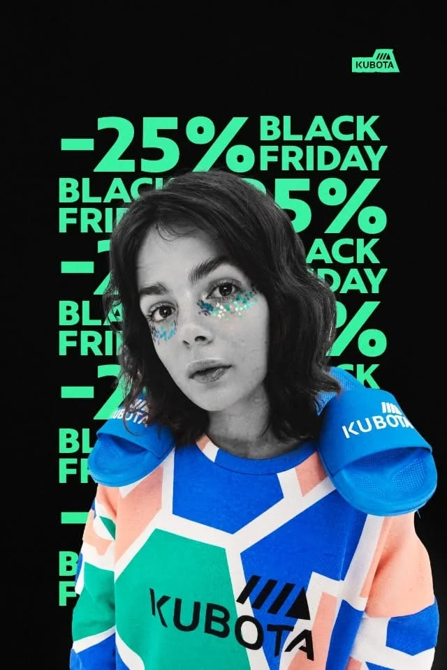 Black Friday, neonowa zielona typografia za portretem