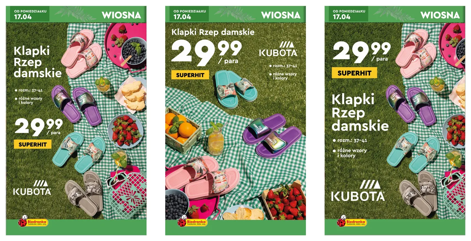 Wiosenne strony gazetki dla sieci, trzy warianty układu