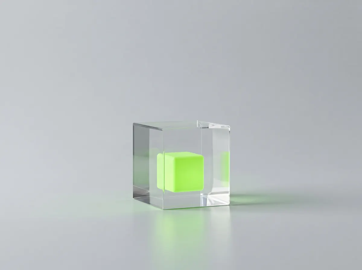 A glass cube with a lime core