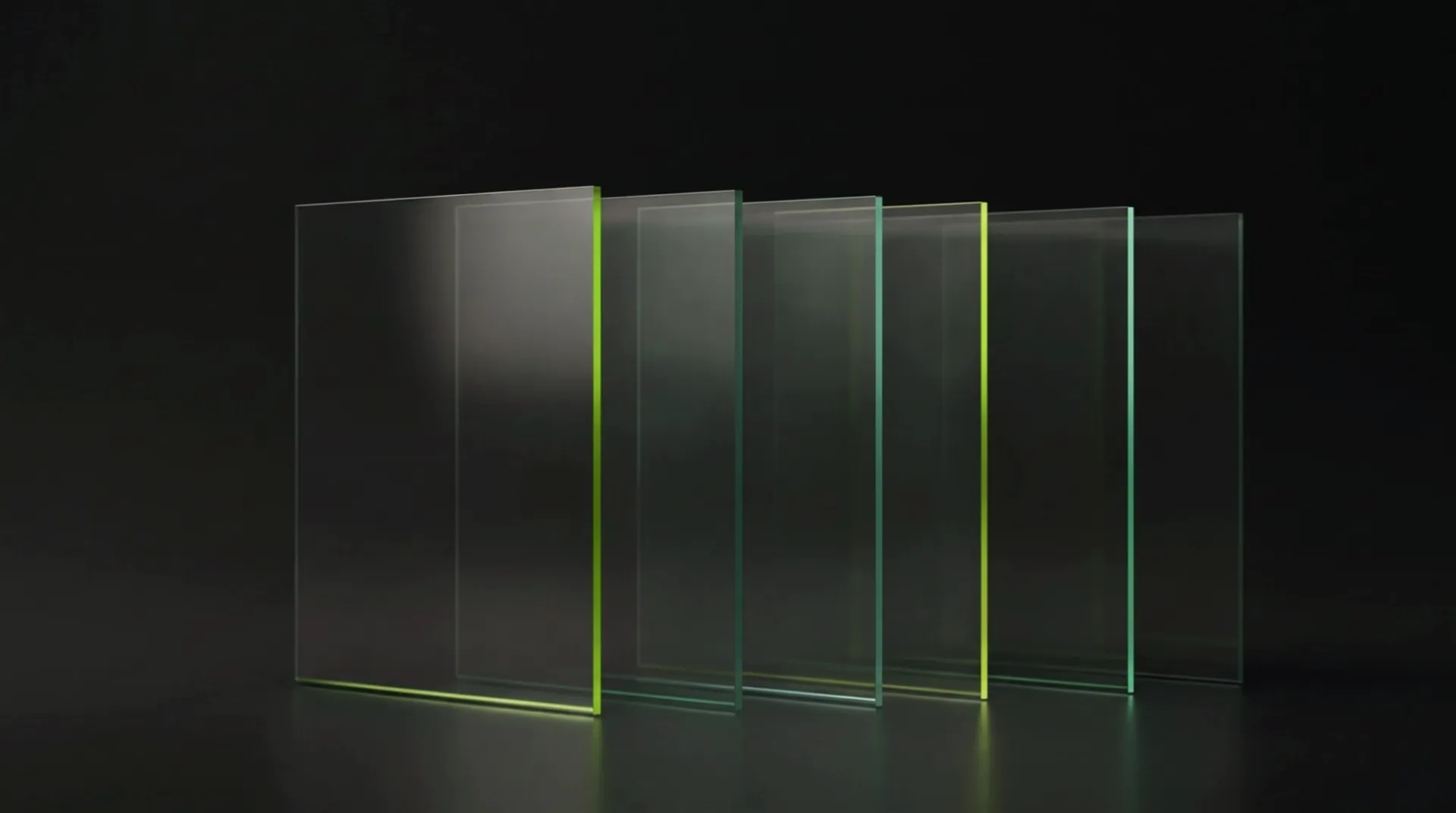 Glass panels standing one behind another