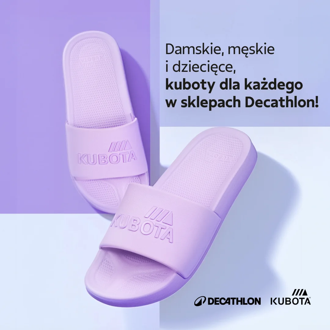 Kubota w Decathlonie, liliowe klapki