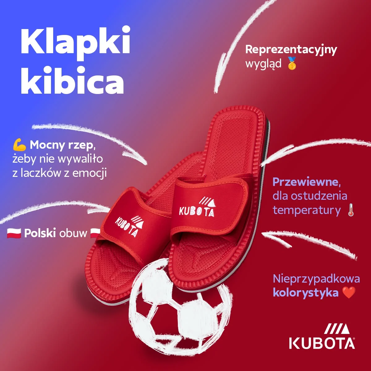 Klapki kibica: cechy produktu wokół czerwonego klapka i piłki