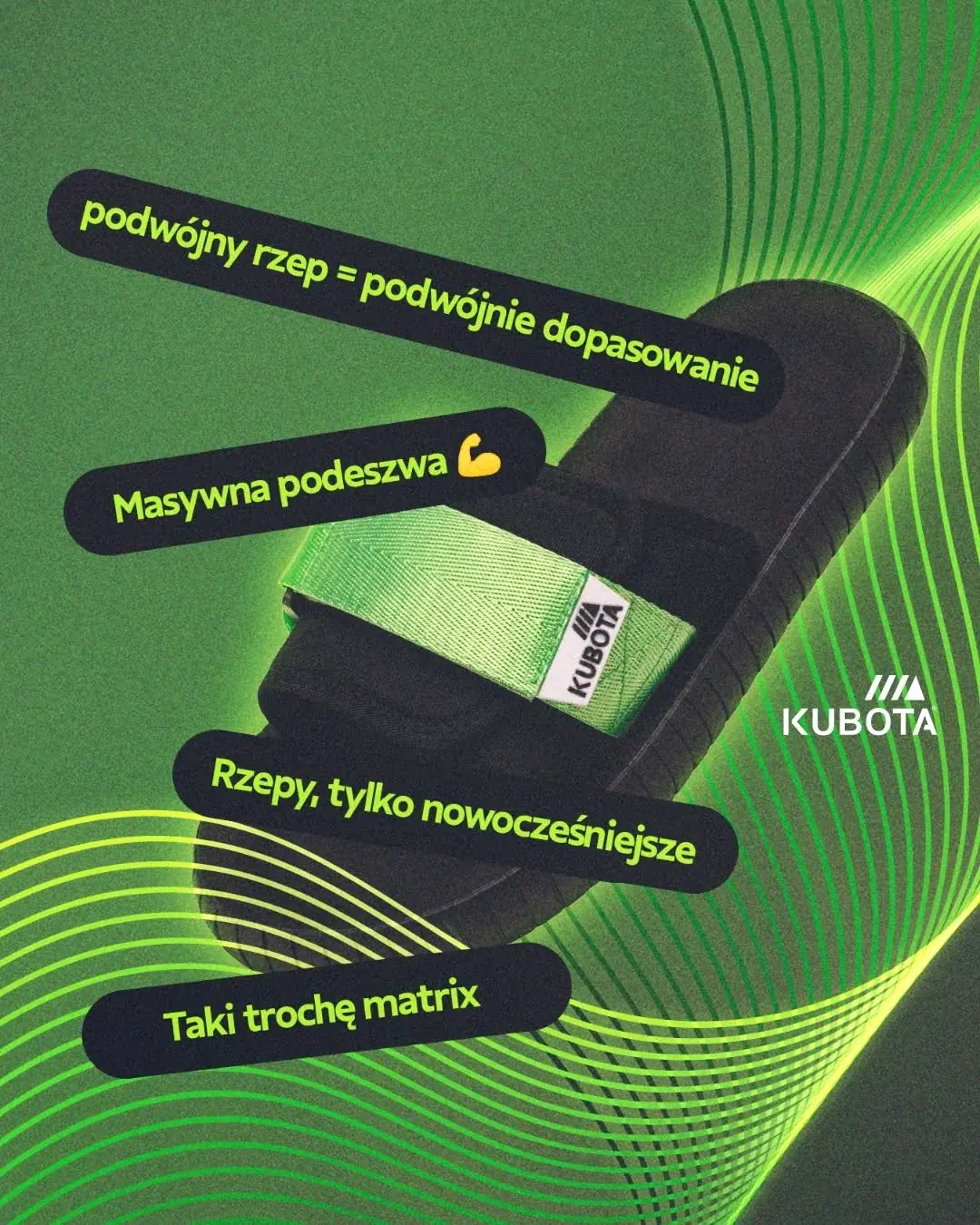Klapek z podwójnym rzepem na zielonym wzorze z linii